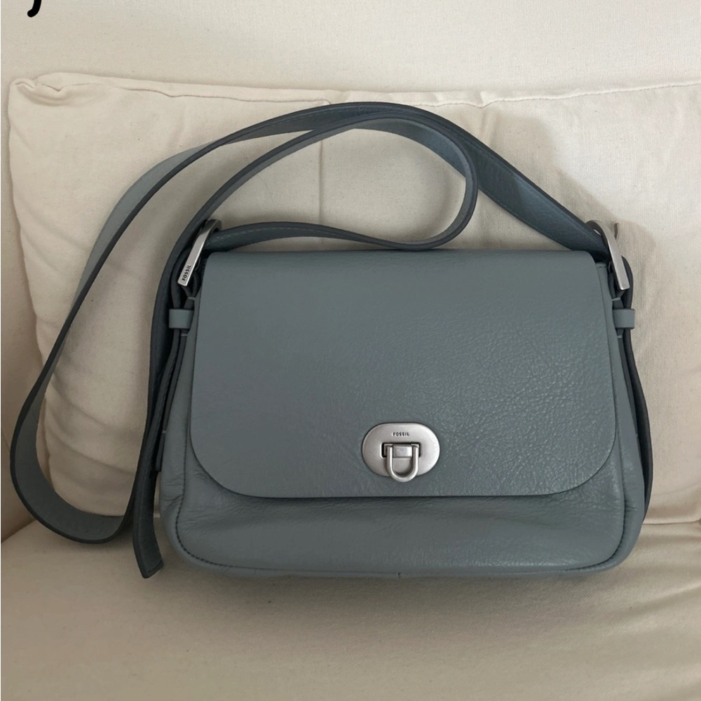 EUC Baby Blue Fossil Leather Crossbody Bag